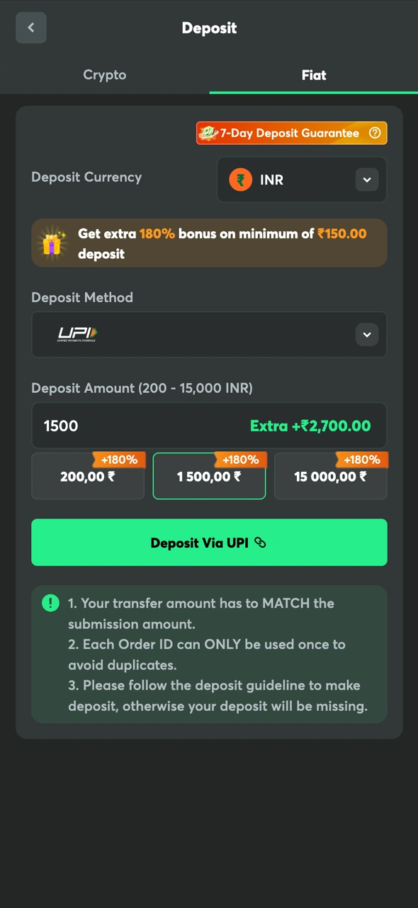 Make your first deposit to fund your BC Game account.
