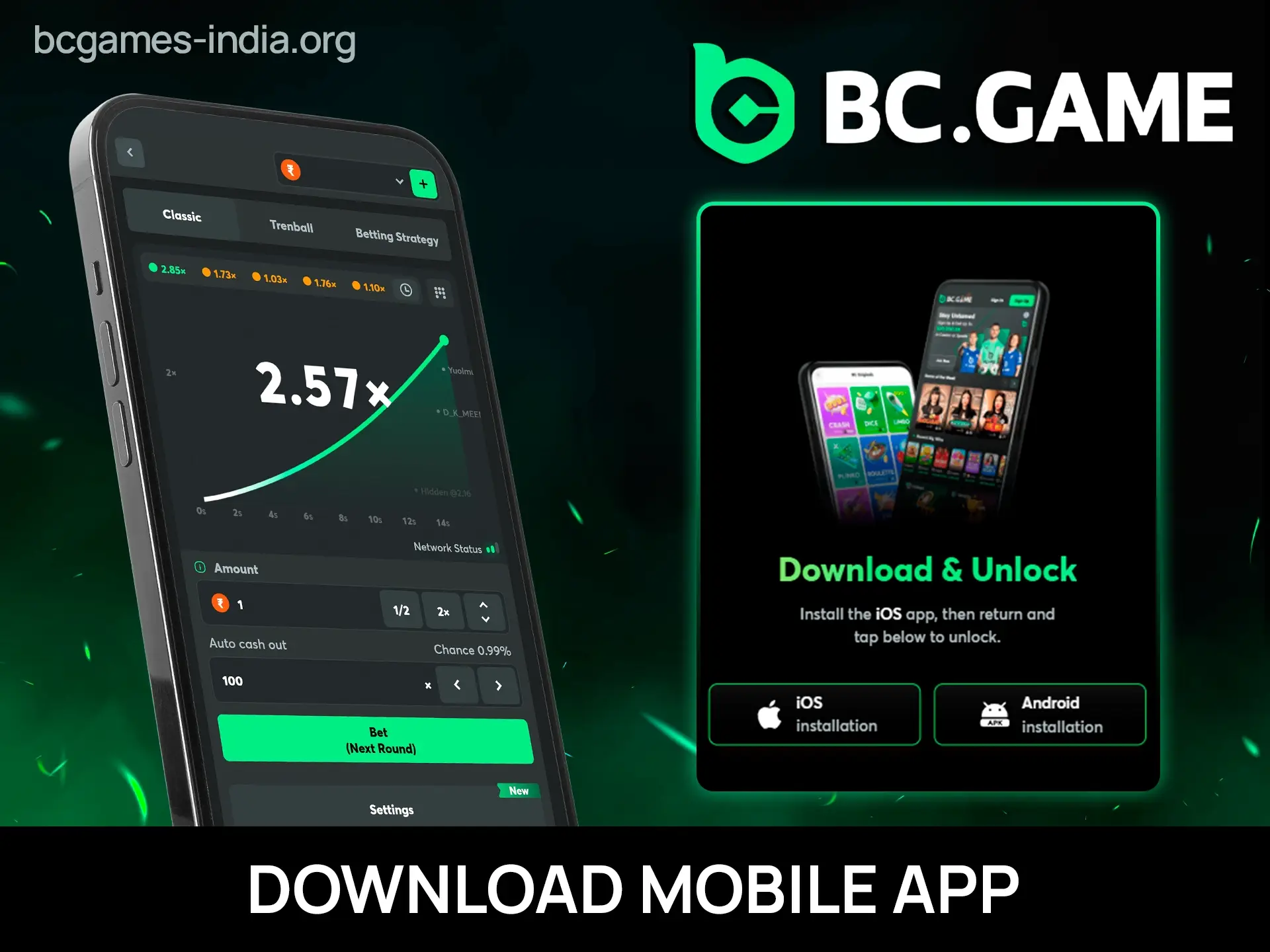 Download the official mobile app for BC Game Crash betting.