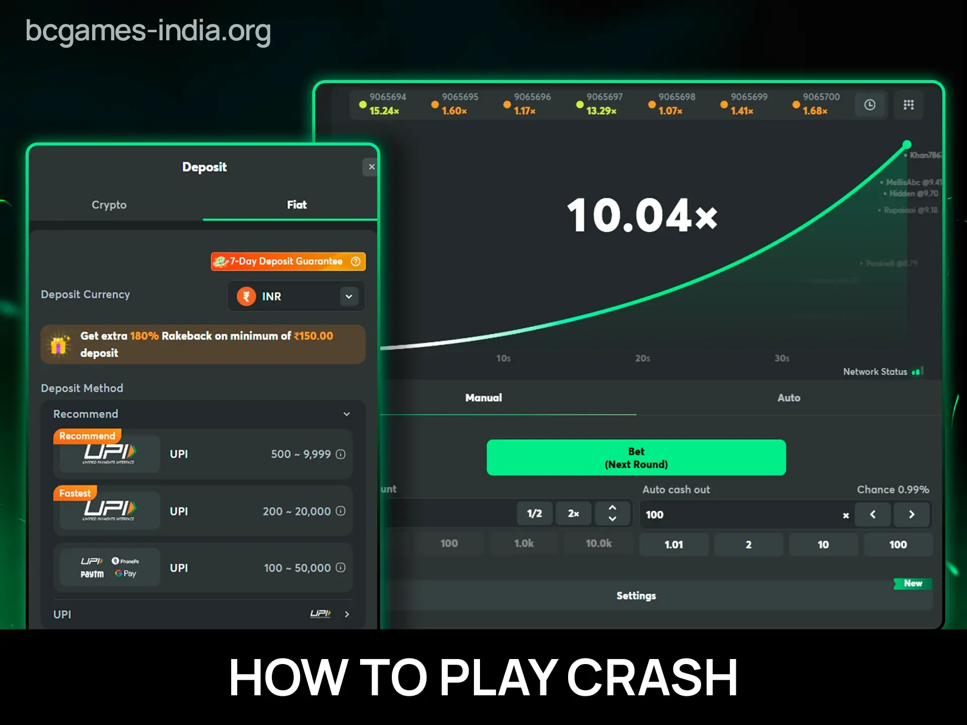 Step-by-step tutorial on how to play Crash at BC Game.