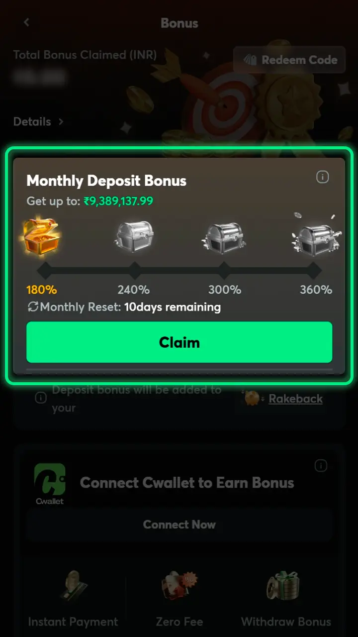 Activating the BC Game welcome bonus for Mines players.