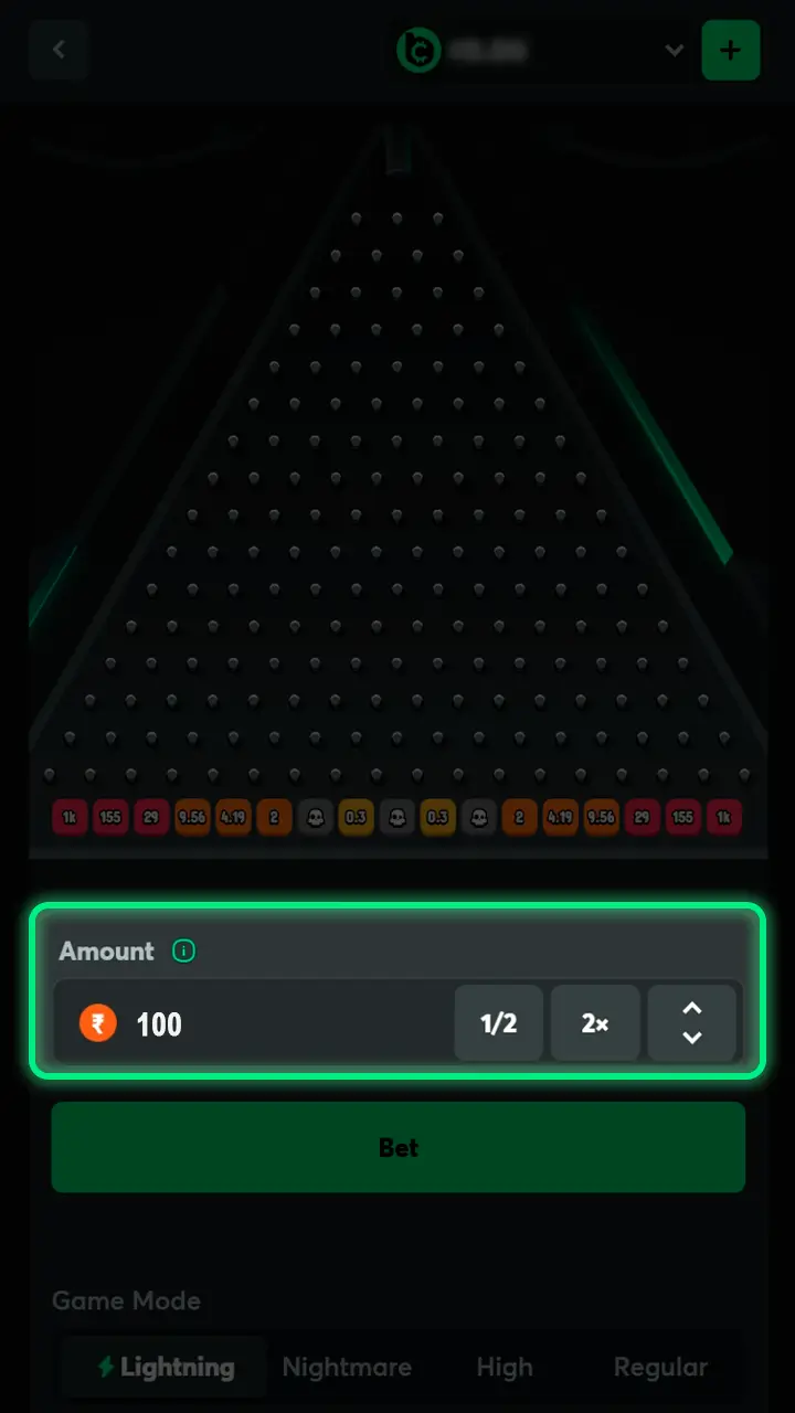 Adjusting betting settings for Plinko sessions at BC Game.